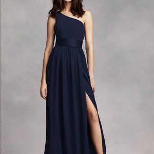 Vera Wang White One Shoulder Dress with Satin Sash